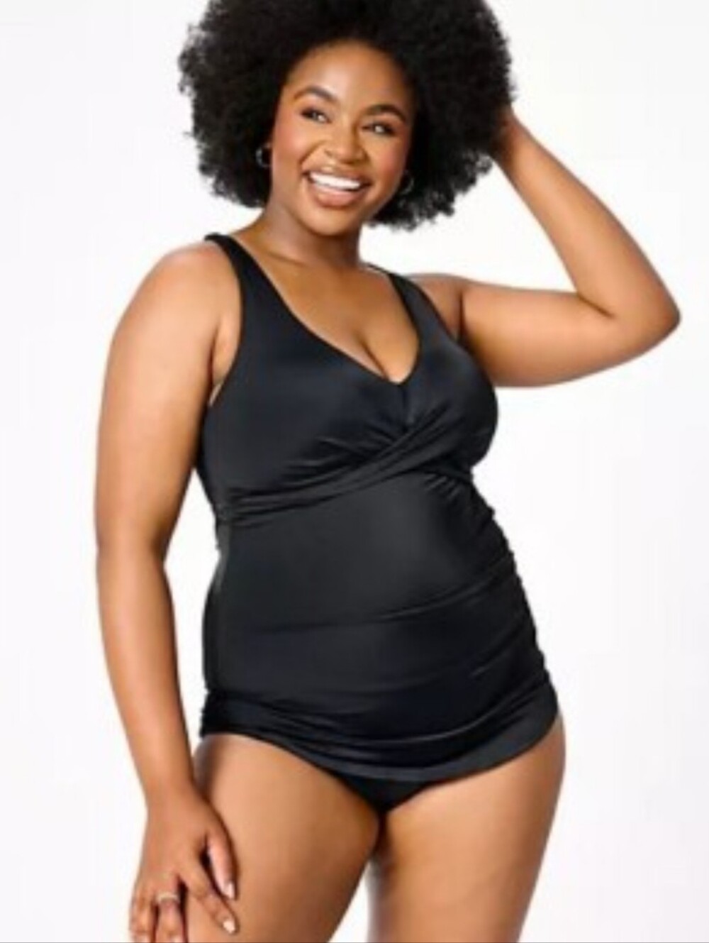 Swimsuits For All Tummy Control Ruched Underwire Sarong One-Piece Black Sz 18